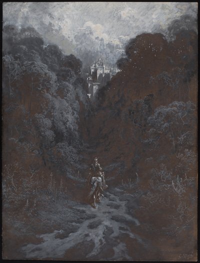 Sir Lancelot nähert sich der Burg von Astolat von Gustave Dore