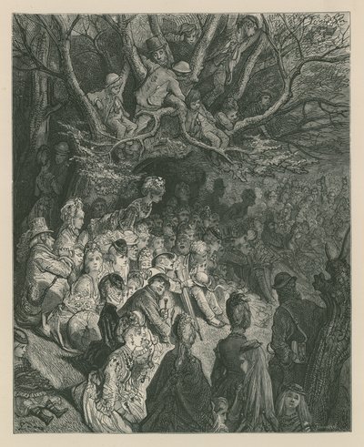 Zuschauer, die ein Bootsrennen von einem Flussufer aus beobachten von Gustave Dore
