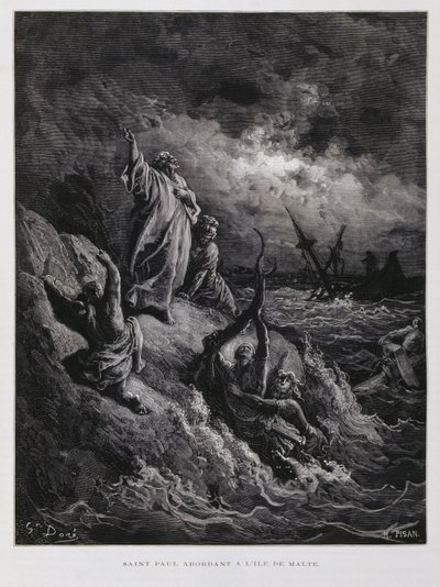 St. Paulus landet auf Malta, Illustration aus der Dore-Bibel von Gustave Dore