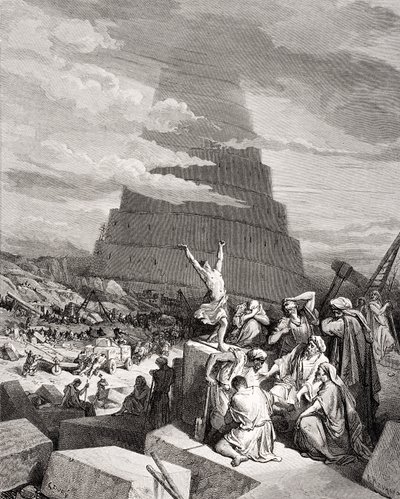 Die Verwirrung der Sprachen, Genesis 11:7-9, Illustration aus Dores 