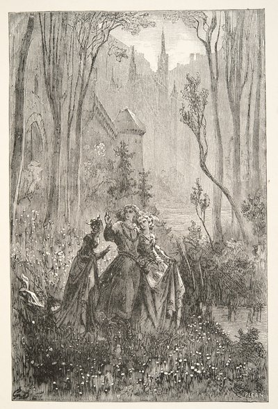Die Gräfin des Brunnens und ihre Jungfrauen, aus Geschichten der Tage von König Artus von Charles Henry Hanson, veröffentlicht 1898 von Gustave Dore