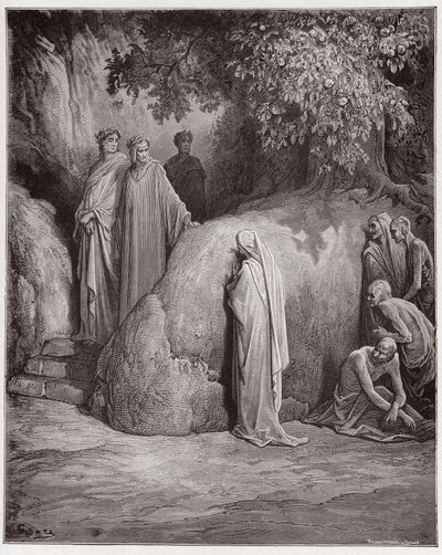 Die Göttliche Komödie (La Divina Commedia), Purgatorio, Gesang 23: Dante erkennt den Schatten von Forese unter den Gefräßigen - von Dante Alighieri (1265-1321) - Illustration von Gustave Doré (1832-1883) von Gustave Dore