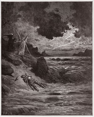 Die Göttliche Komödie, Purgatorio, Gesang 5: Der Körper von Buonconte da Montefeltro im Arno - von Dante Alighieri (1265-1321) - Illustration von Gustave Doré (1832-1883) von Gustave Dore