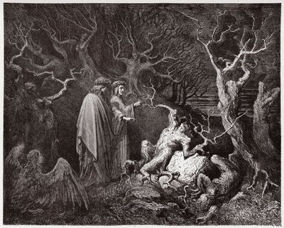 Die Göttliche Komödie (La Divina Commedia), Inferno, Gesang 13: Die Selbstmörder im Wald - von Dante Alighieri (1265-1321) - Illustration von Gustave Doré (1832-1883) von Gustave Dore