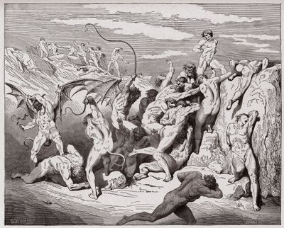 Die Göttliche Komödie (La Divina Commedia, La Divine Comedie), Inferno, Gesang 18: Teufel und Verführer - von Dante Alighieri (1265-1321) - Illustration von Gustave Dore (1832-1883) von Gustave Dore
