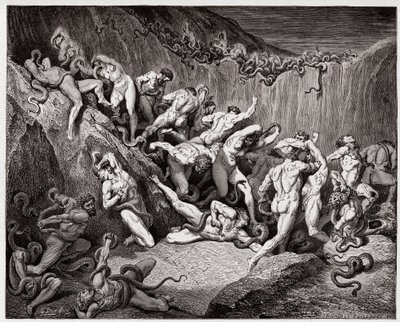 Die Göttliche Komödie, Inferno, Gesang 24: Die Diebe gequält von Schlangen - von Dante Alighieri (1265-1321) - Illustration von Gustave Doré (1832-1883) von Gustave Dore