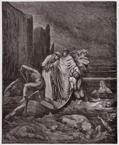 Die Göttliche Komödie, Inferno, Gesang 8: Die Seele des Florentiners Philippo Argenti begegnet den Dichtern am Styx - von Dante Alighieri (1265-1321) - Illustration von Gustave Doré (1832-1883) von Gustave Dore