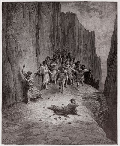 Die Göttliche Komödie, Purgatorio, Gesang 15: Dantes Vision der Steinigung des Stephanus - von Dante Alighieri (1265-1321) - Illustration von Gustave Doré (1832-1883) von Gustave Dore