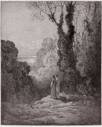 Die Göttliche Komödie, Purgatorio, Gesang 1: Die Dichter erblicken die Schönheit der Venus am Morgenhimmel (Illustration von Gustave Doré) von Gustave Dore