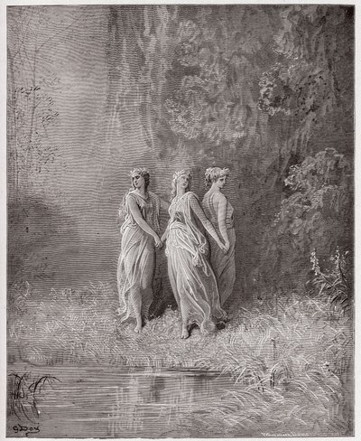 Die Göttliche Komödie (La Divina Commedia), Purgatorio, Gesang 29: Nächstenliebe, Hoffnung und Glaube - von Dante Alighieri (1265-1321) - Illustration von Gustave Doré (1832-1883) von Gustave Dore