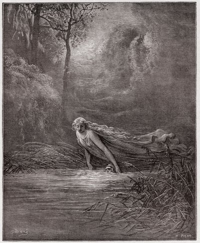 Die Göttliche Komödie, Purgatorio, Gesang 31: Dante taucht in den Fluss Lethe - von Dante Alighieri (1265-1321) - Illustration von Gustave Doré (1832-1883) von Gustave Dore