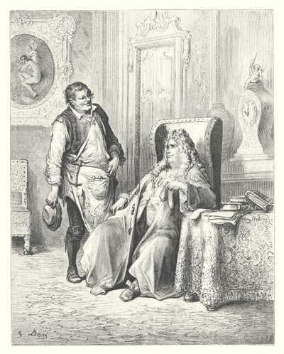 Die Fabeln von La Fontaine: Der Schuster und der Bankier (Gravur) von Gustave Dore
