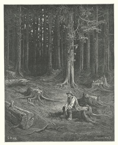 Die Fabeln von La Fontaine: Der Wald und der Holzfäller von Gustave Dore