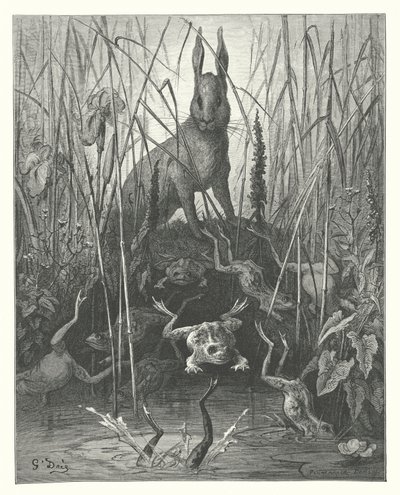 Die Fabeln von La Fontaine: Der Hase und die Frösche von Gustave Dore