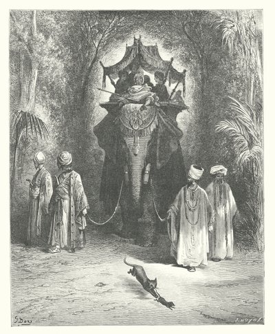 Die Fabeln von La Fontaine: Die Ratte und der Elefant (Stich) von Gustave Dore