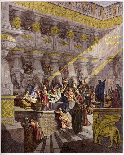 Das Festmahl des Belsazar - Gravur in „Die illustrierte Bibel“ von Gustave Doré - Gravur aus „Die Doré-Bibel“ von Gustave Dore