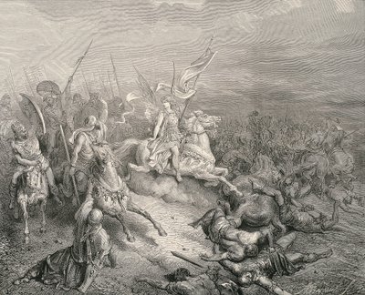 Die Heilige Bibel. 1866. Der Engel der Makkabäer. Gravur von Gustave Dore
