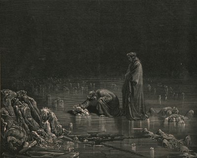 Dann packte ich seine hintere Kopfhaut und rief: Nenne dich, oder kein Haar bleibt hier, ca. 1890 von Gustave Dore