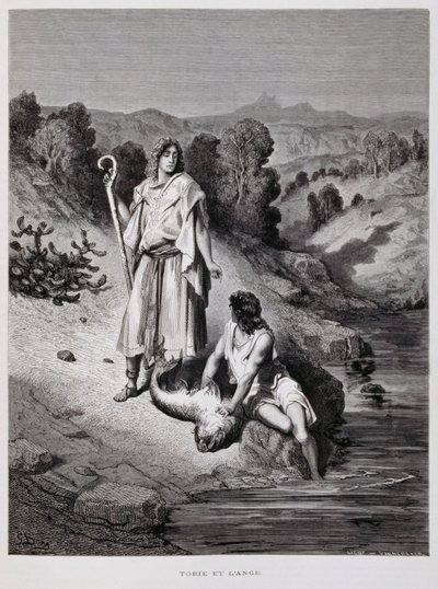 Tobias und der Engel, Illustration aus der Dore-Bibel von Gustave Dore