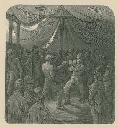 Zwei Männer boxen, während eine Menge zusieht von Gustave Dore