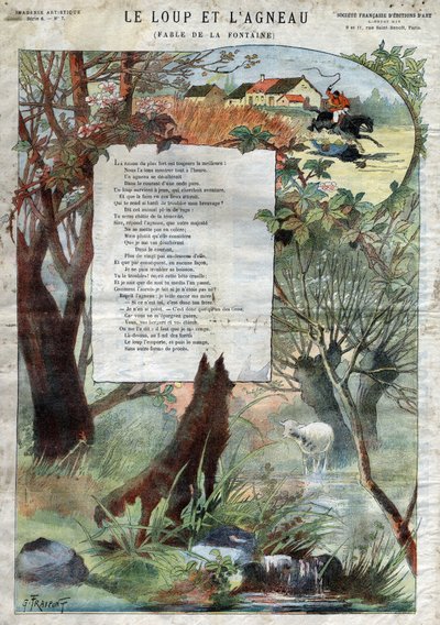 Der Wolf und das Lamm. Fabeln von Jean de La Fontaine. Illustration von Gustave Fraipont von Gustave Fraipont