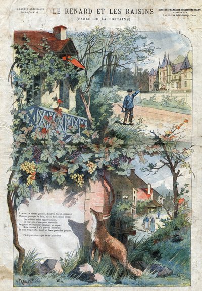 Der Fuchs und die Trauben. Fabeln von Jean de La Fontaine. Illustration von Gustave Fraipont von Gustave Fraipont
