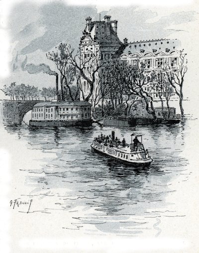 Ansicht des Pavillon de Flore, Louvre-Palast, vom Quai Voltaire, Paris Zeichnung von Gustave Fraipont (1849-1923) aus Saint-Juirs von Gustave Fraipont