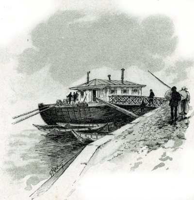 Blick auf das Boot, wo Händler die Seine-Abgabe zahlten, um Waren zu importieren, Quai de Bercy, Paris von Gustave Fraipont