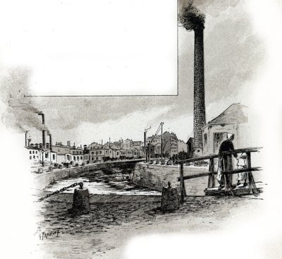 Ansicht des trockenen Flussbetts des Kanals Saint-Martin während der Reinigungsperiode von Gustave Fraipont