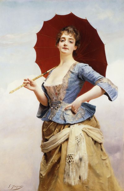 Eine Dame mit einem Sonnenschirm von Gustave Jacquet