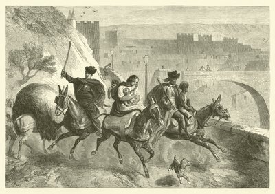Zigeuner verlassen Toledo nach dem Markt (Gravur) von Gustave Janet