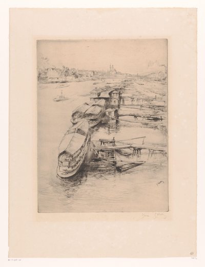Angedockte Boote in Auteuil, Paris von Gustave Leheutre (signed by artist)