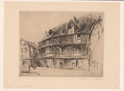 Straße mit Häusern und Spaziergängern in Chartres von Gustave Leheutre (signed by artist)
