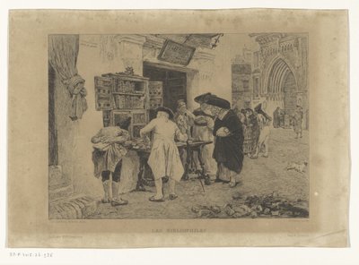 Männer versammelt um die Auslage eines Buchhändlers von Gustave Marie Greux