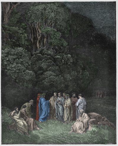 Inferno, Gesang 4: Homer, die Dichter und Helden im Limbus (Illustration aus Die Göttliche Komödie von Dante Alighieri, 1885) von Gustave after Dore