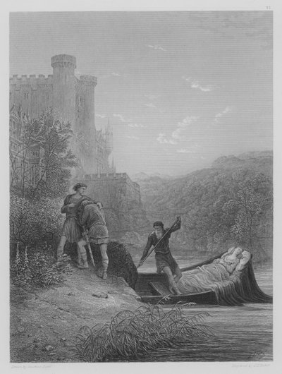 Torre und Lavaine verabschieden sich vom Körper von Elaine von Gustave after Dore