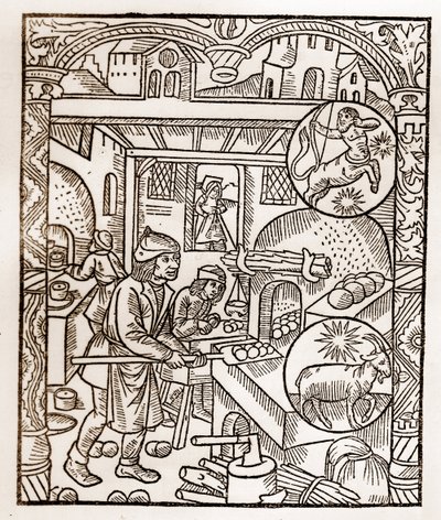 Hirtenkalender - Die Arbeiten der Monate - November - Holzschnitt aus dem Buch von 1496, gedruckt von Guy Marchant (Guido Mercator) in Troyes - Holzgravur in „Le grand Calendrier et compost des shepherds“ von Guy Marchant
