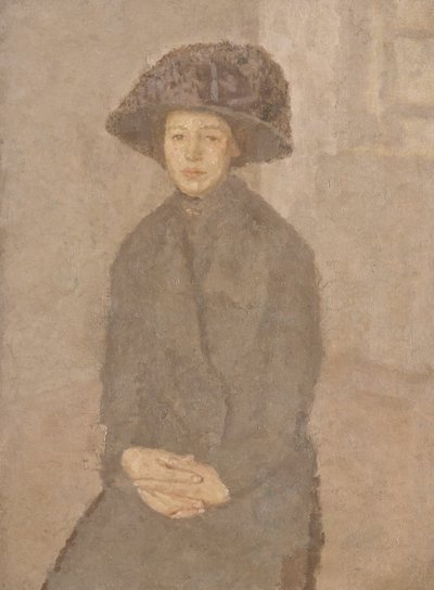 Junge Frau mit großem Hut, ca. 1917-25 (Öl auf Leinwand auf Karton aufgezogen) von Gwen John
