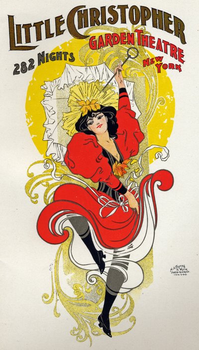 Unterhaltung. Tanz. Cancan-Tänzerin. Plakat von H.A. Thomas für eine Show im Little Christopher Theatre, New York, USA, um 1895 von H.A. Thomas