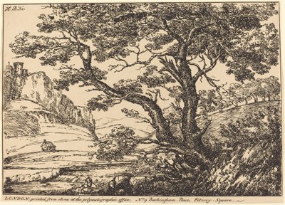 Landschaft mit großem Baum, Schloss links von H.B. Ker