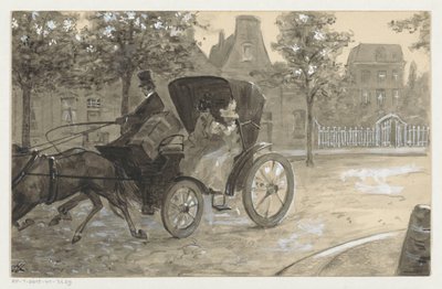 Zwei Frauen in einer Pferdekutsche von H.C. Louwerse (signed by artist)