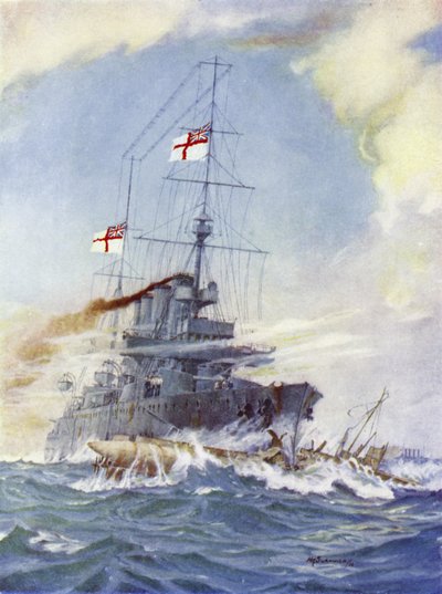 HMS Birmingham rammt das deutsche U-Boot U-15, 9. August 1914 von H. G. Swanwick