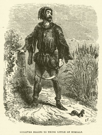 Gulliver beginnt, wenig von sich zu halten (Gravur) von after Hablot Knight Browne