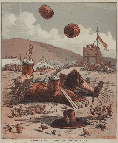 Gulliver vor dem Hof von Lilliput (Farblitho) von after Hablot Knight Browne