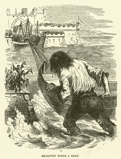 Gulliver findet ein Boot von after Hablot Knight Browne