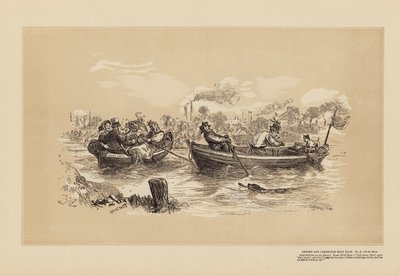 Oxford und Cambridge Bootsrennen, Nr. 2, Auf dem Fluss von Hablot Knight (1815 92) Browne