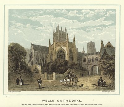 Kathedrale von Wells, Blick auf das Kapitelhaus und das Osttor, mit der Galerie zum Vicar