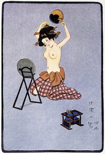 Junge Japanerin entkleidet ihre Frisur - in „Japanische Puppe“ von Félicien Champsaur, ill. Hanafusa Itcho, Paris von Hanabusa Itcho