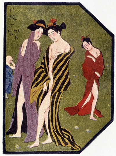Junge japanische Frauen verlassen das Bad - in „Japanische Puppe“ von Félicien Champsaur, ill. Hanafusa Itcho, Paris von Hanabusa Itcho