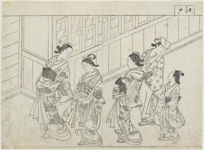 Fünf Prostituierte vor einem Haus von Hanabusa Shigenobu